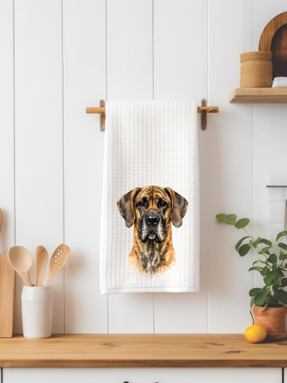 Brindle Great Dane Dog Waffle Weave Decorative Kitchen Tea Towel